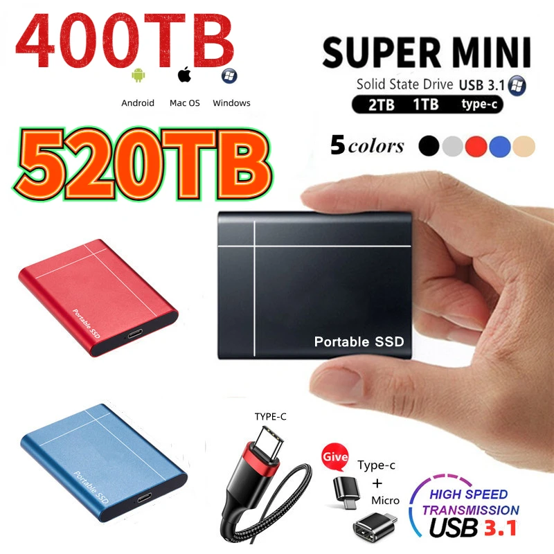 

4TB Original 128TB External Hard Drive Disks USB3.1 Portable 1TB 8TB Solid State Drives For PC Laptop Computer Storage Device