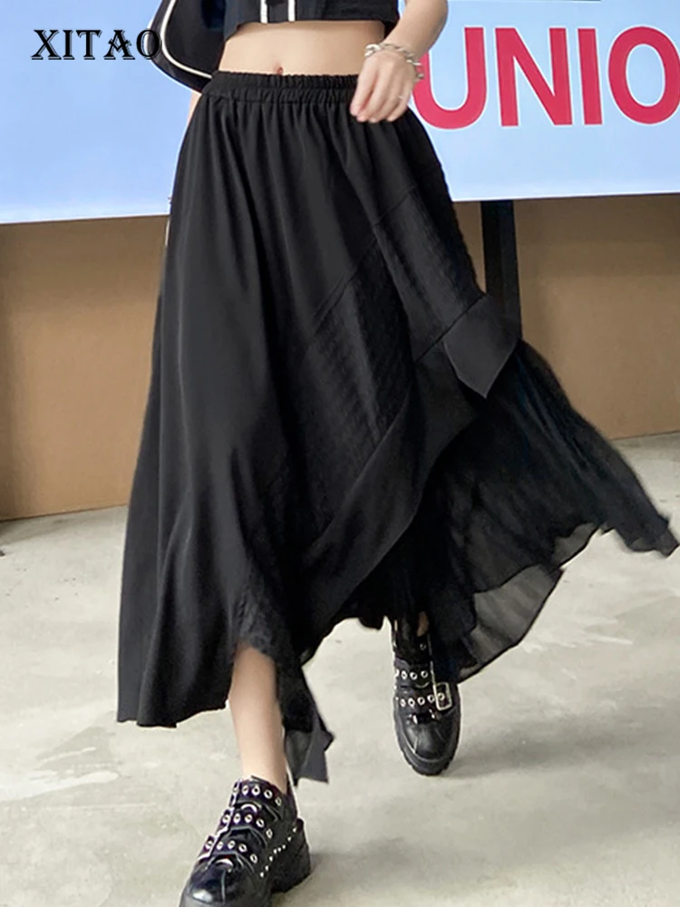 

XITAO Solid Pleated Skirt Women Korea 2022 Summer New Arrival Personality Fashion Loose All Match Elastic Waist Skirt ZY6838