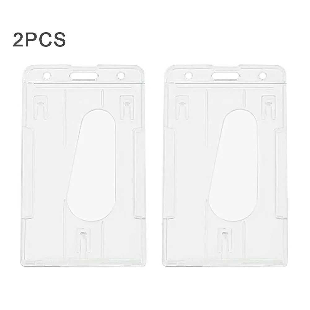 

2pcs Hard Office School ID Card Case Thumb Slot Badge Holder PC Vertical 2-Card Student Bus Card Cover Doctor Nurse Work Sign