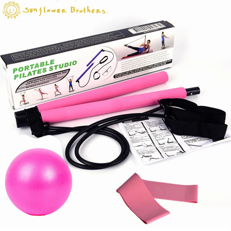

4pcs Pilates Fitness Bar Set Yoga Ball Elastic Belt Chest Muscle Training Function Stretch Rope