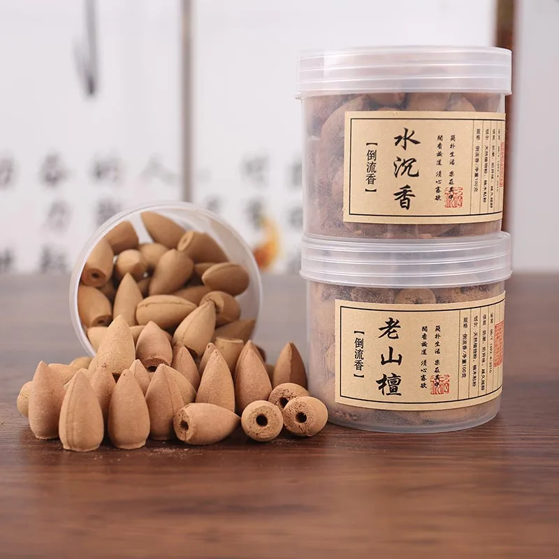 50Pcs/box  Backflow Incense Cones Natural Aroma Sandalwood Reflux Incense for Tea House Meditation Colored Smoke Incense