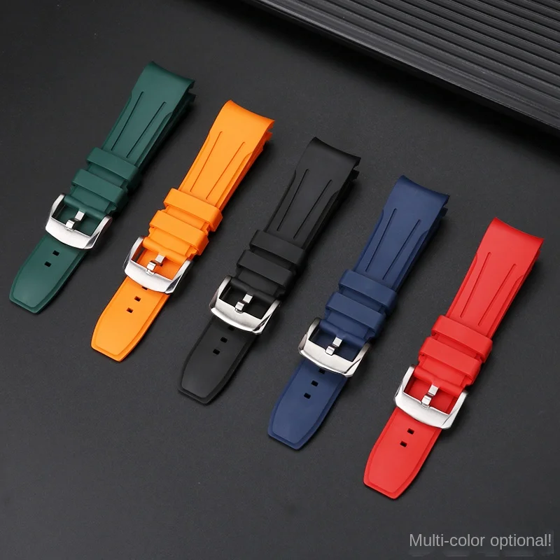 Curved end FMK strap 22mm for Mido Multiport watch TV M049 rubber 526 bracelet green blue VITON watchband mem parts