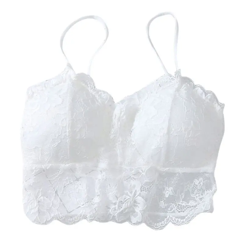 

Womens Floral Lace Bralette Seamless Cross Strappy Braids Bustier Solid Crop Top