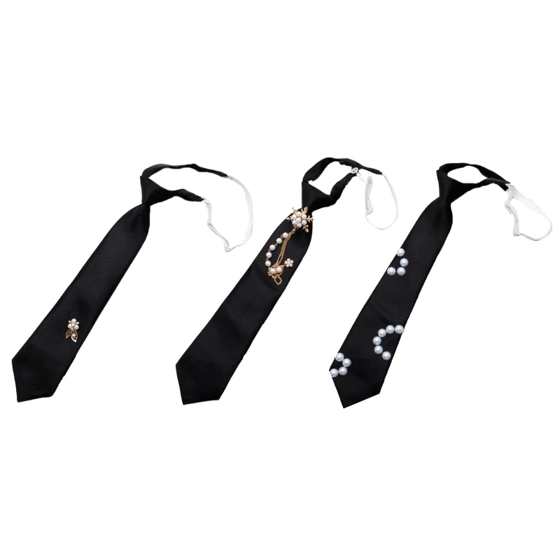 

Регулируемый галстук-бабочка для мужчин и женщин, черный галстук-бабочка с жемчужными бусинами, металлическая цепочка в готическом стиле, б...