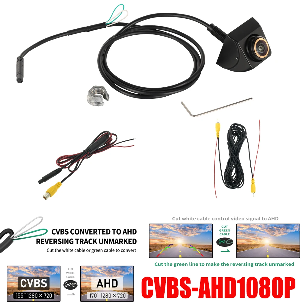 

Парковочный переключатель CVBS AHD 1920x1080P 720P Автомобильная камера заднего вида 170 ° Золотая линза «рыбий глаз» Full HD с ночным видением, реверсивный автомобиль