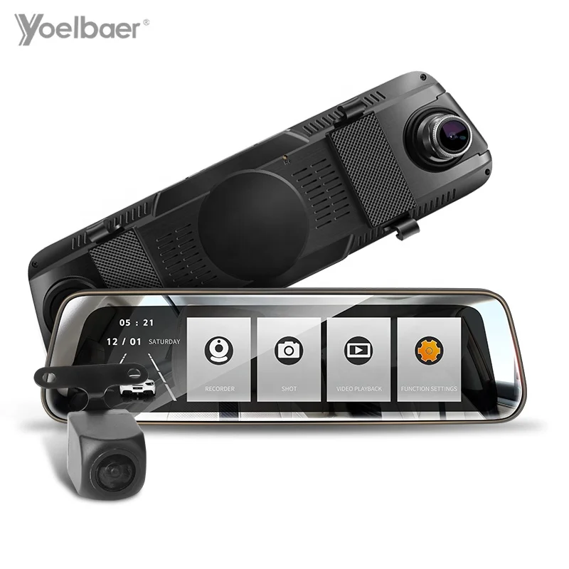 

Yoelbaer 10-дюймовый зеркальный видеорегистратор заднего вида, Full HD Автомобильная камера 1080P, задняя камера, видеорегистратор с двумя объективам...