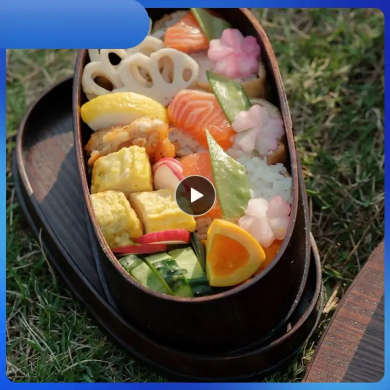 

Large Capacity Solid Wood Picnic Box Lunch Bento Box Log Color Environmental Protection Food Supplement Box Kitchen Set Durable