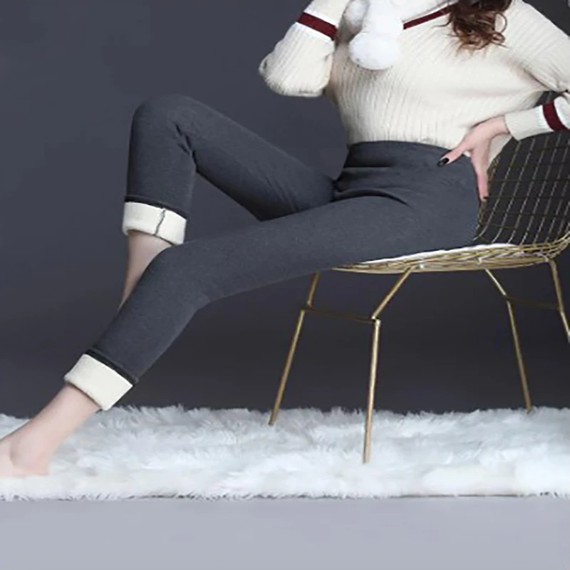 Women Winter Plus Velvet Stretch Leggings High Waist Warm Leggings Women Lamb Cashmere Thick Winter Leggings