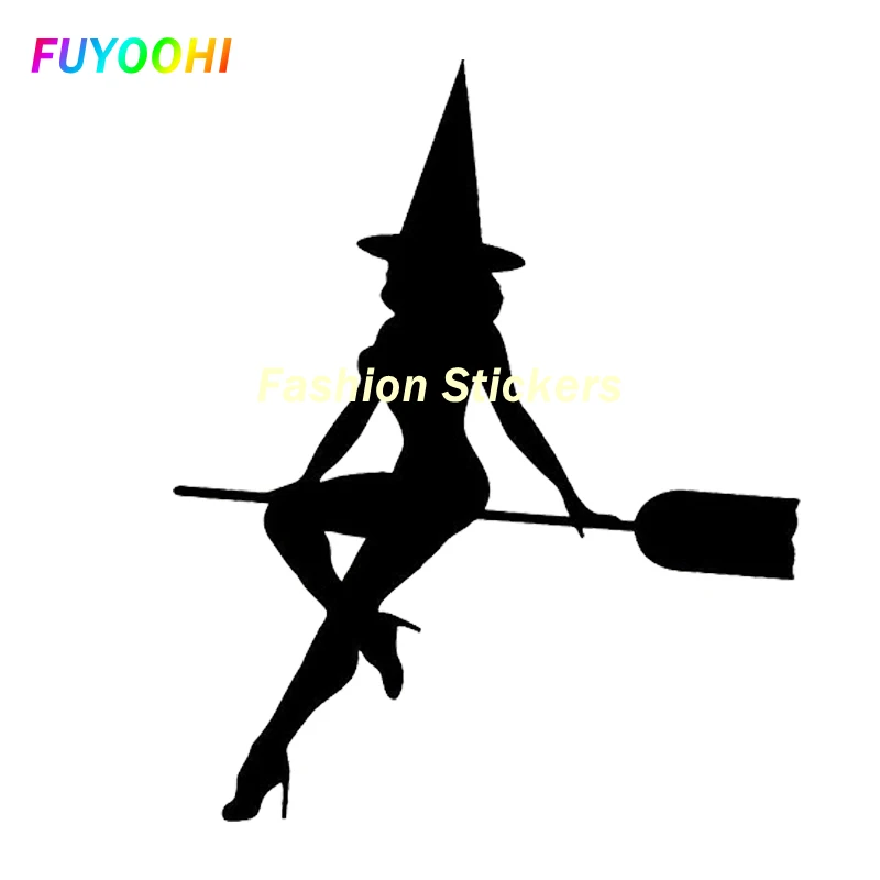 

Внешние/защитные модные наклейки FUYOOHI, Стикеры для автомобиля с сексуальной ведьмой сидящей на метле, модные водонепроницаемые виниловые с...