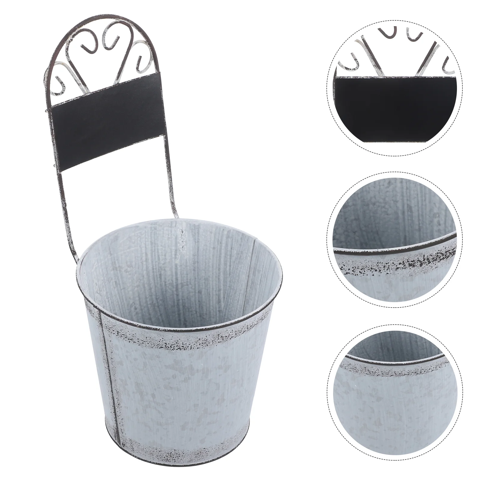 

Iron Flowerpot Garden Small Blackboard Vintage Iron Flower Bucket with Blackboard