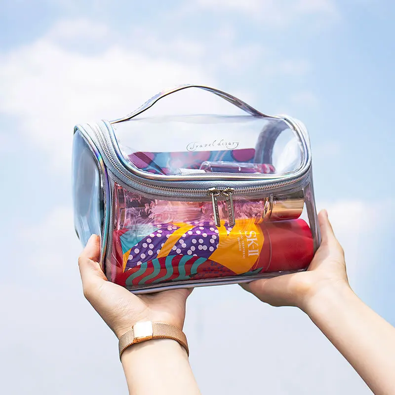 

Transparent Cosmetic Bag for Women Colorful Laser Makeup Pouches Zipper Travel Toiletry Wash Beauty PVC Waterproof Storage Bag