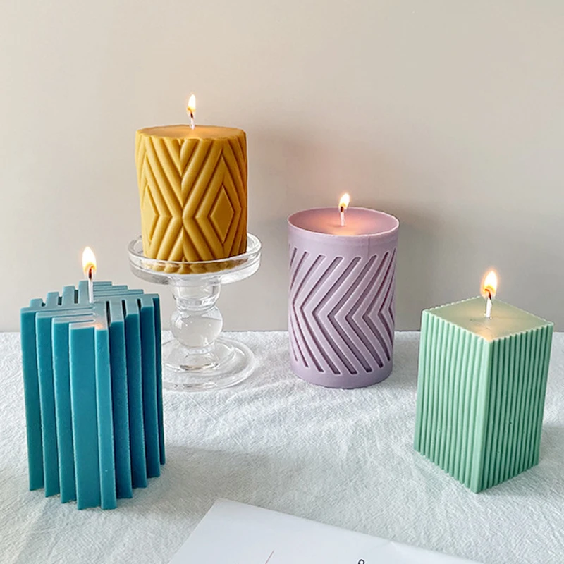 3D Geometric Gear Column Cylindrical Candle Silicone Mould DIY Plaster Handmade Soap Aromatherapy Diffuser Stone Molds Cake Mold |