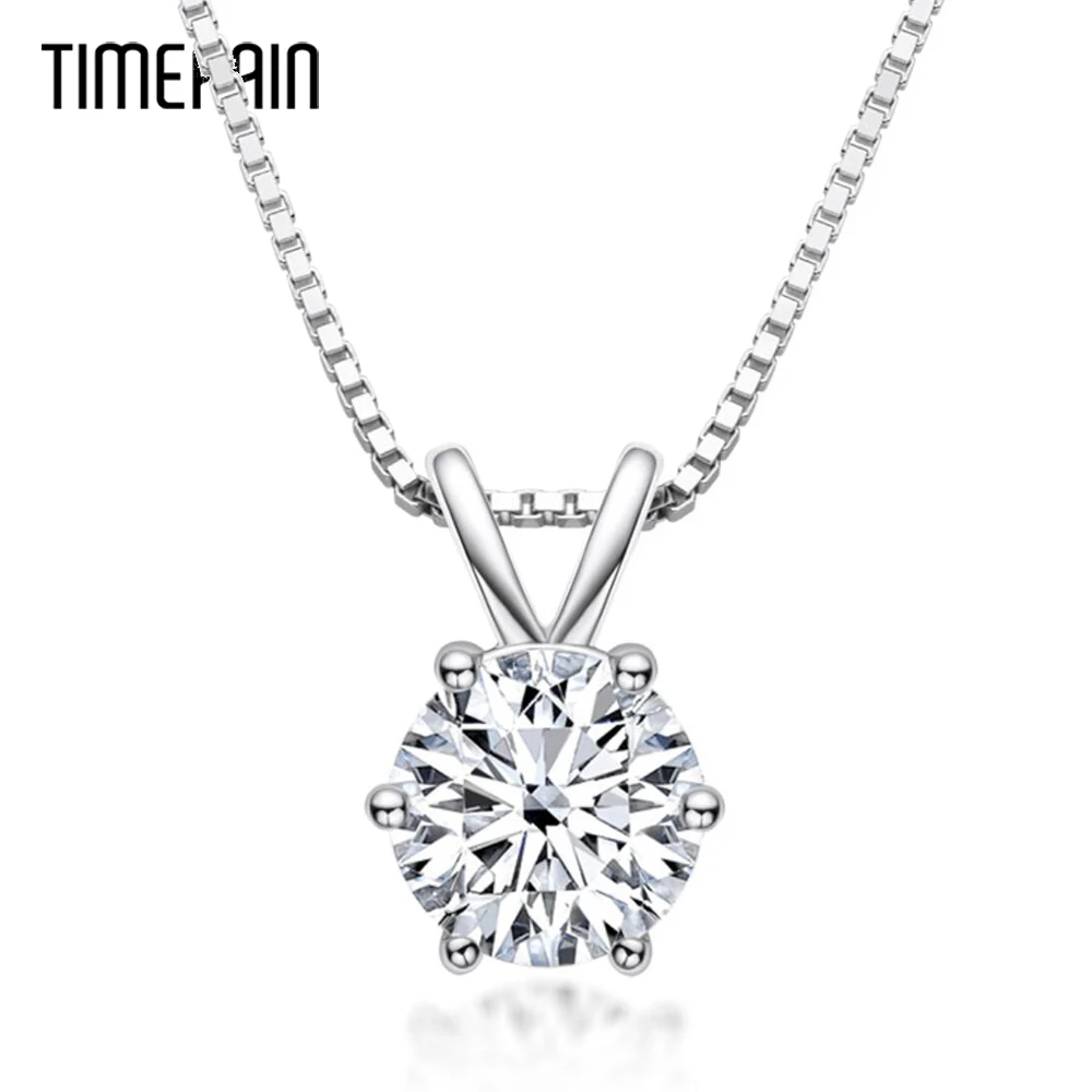 

Classics Six Claw Moissanite Pendant Necklace For Woman 925 Silver 1 Carat D Color Round Cut Diamond Box Chain Bridal Jewelry