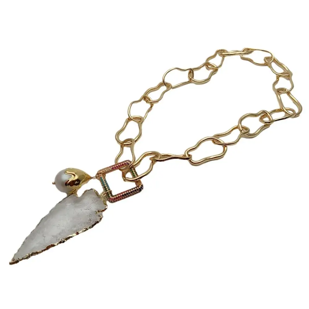 

Y.YING Chain Choker Necklace for Women Gold Plated Color Quartz Rough Raw Arrow Pendant Punk Jewelry