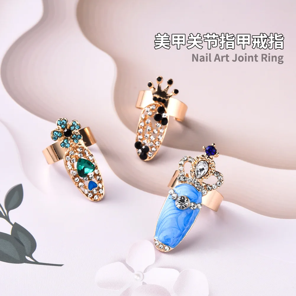 

Shine Stylish Exquisite Ring Jewelry Exquisite Diamond Nail Cover Tail Ring Joint Ring Crown Armor Accessories Crystal Fake Nail