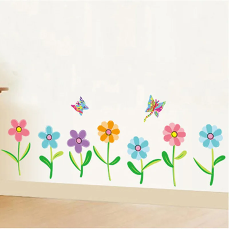 

DIY Colored Flowers Baseboard Wall Stickers Porch Bedroom Corridor Cabinets Glass Living Room Home Decorative Wall Stickers