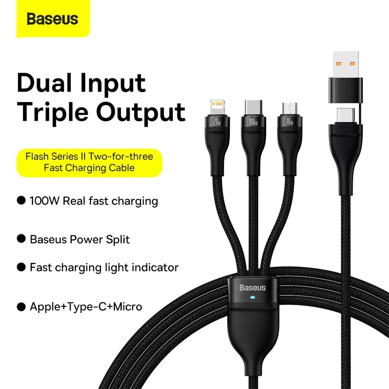 

Baseus 3 in 1 USB Cable For iPhone 13 12 Pro Max 100W Fast Charging Micro USB Type C Cable For Macbook Pro Samsung Xiaomi Huawei