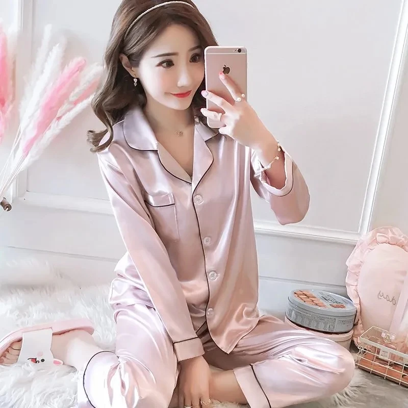 SC1208160Love mulberry silk pajamas women's thin long sleeve two-piece suit in spring and autumn