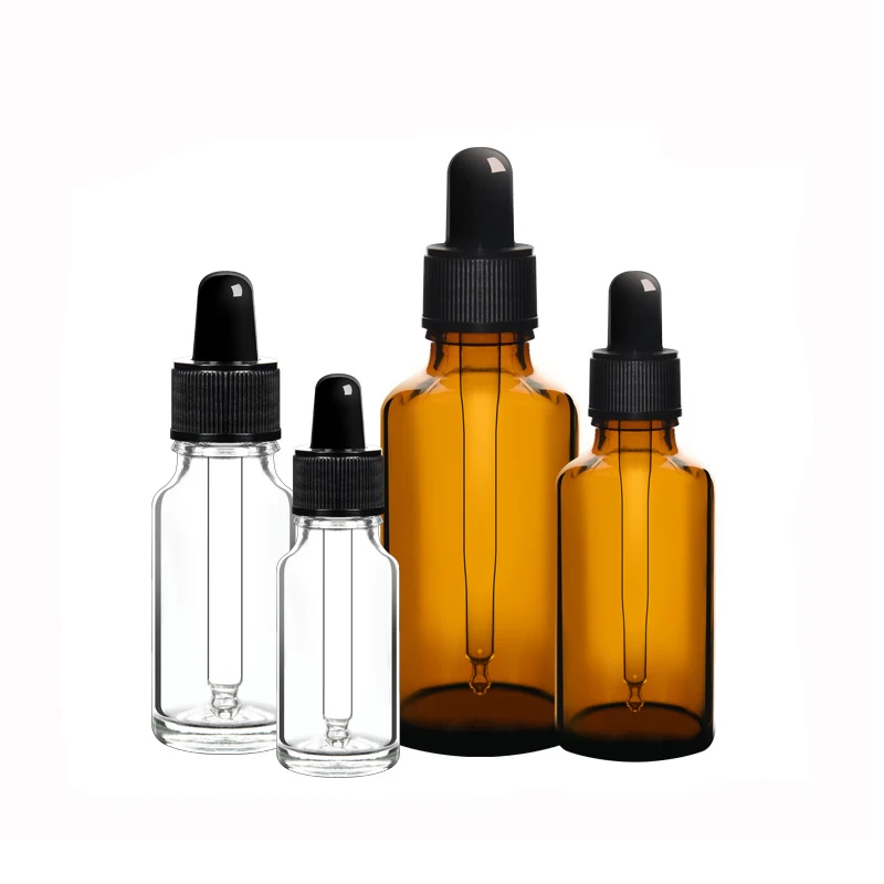 

10Pcs 5ml/10ml/15ml/20ml/30ml/50ml Amber Empty Spray Dropper Bottle Storage Container Refillable Glass Essential Oil Bottle