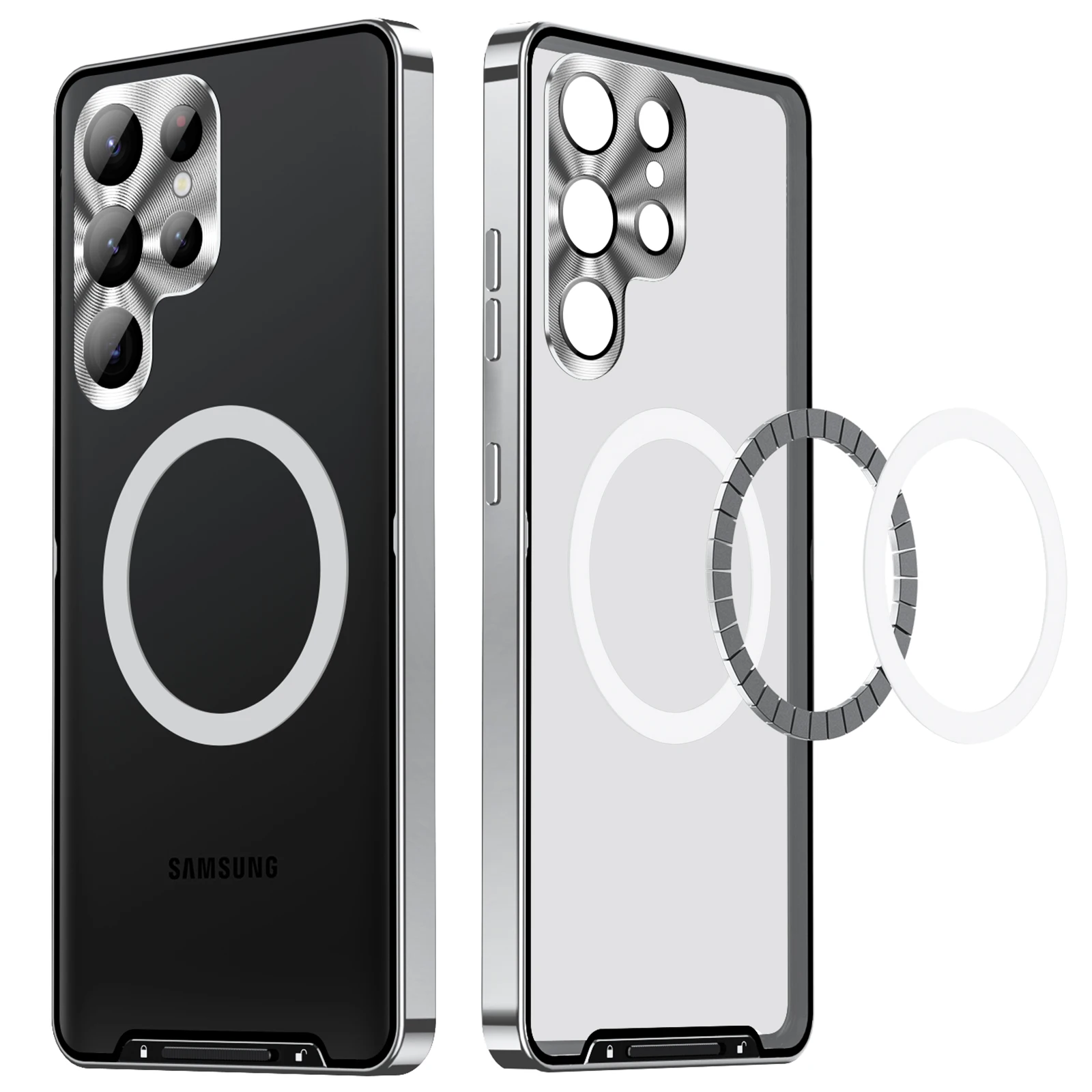 

Metal Case For GalaxyS22 S23 Ultra Plus S23 FE Aluminum Frame Translucent Frosted Magnetic Core Back Built-in Lens Protector