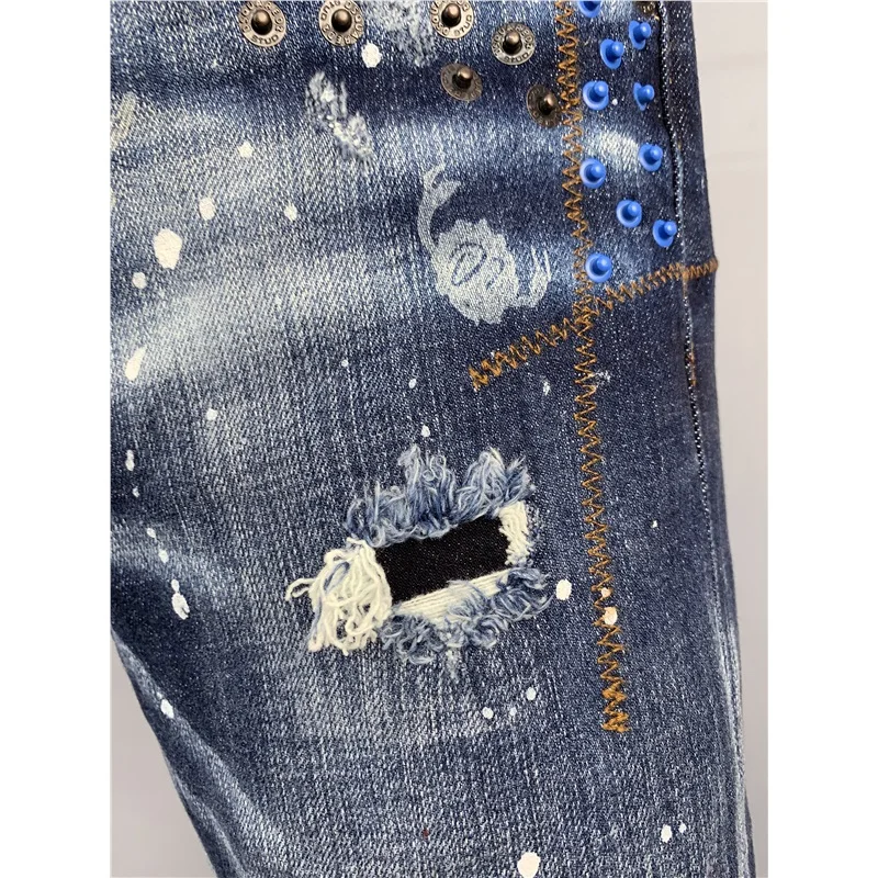 Брюки-Карандаш мужские стрейчевые рваные узкие байкерские черные джинсы штаны