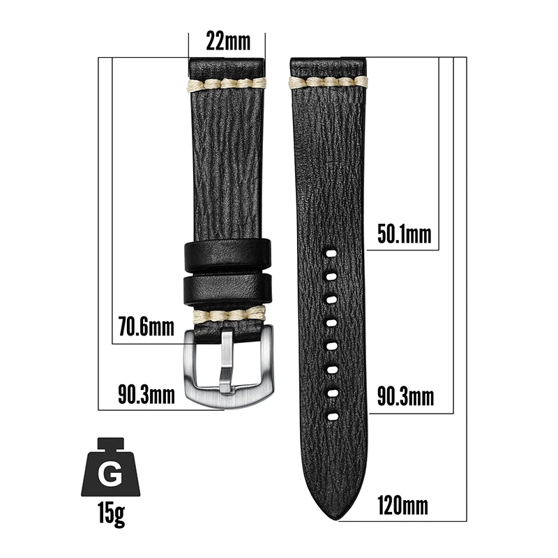 High Quality Handmade 20mm 22mm Strap Tanned Leather Retro Fashion Trend Thick Strap Replacement Men's Belt Watches Accessories