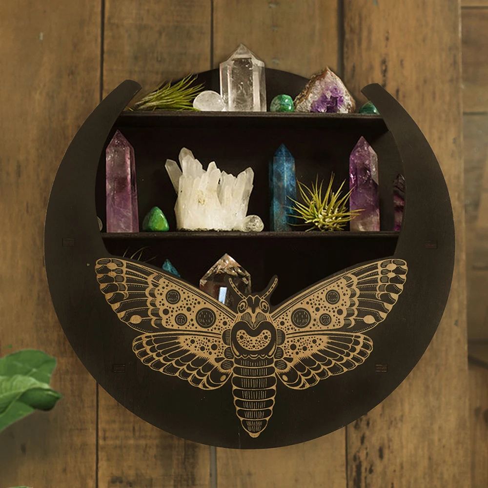 

Shelf for Crystal Display Multi Layered Wooden Stand Moon Butterfly Hanging Wall Storage Boho Home Decor Living Room Accessories