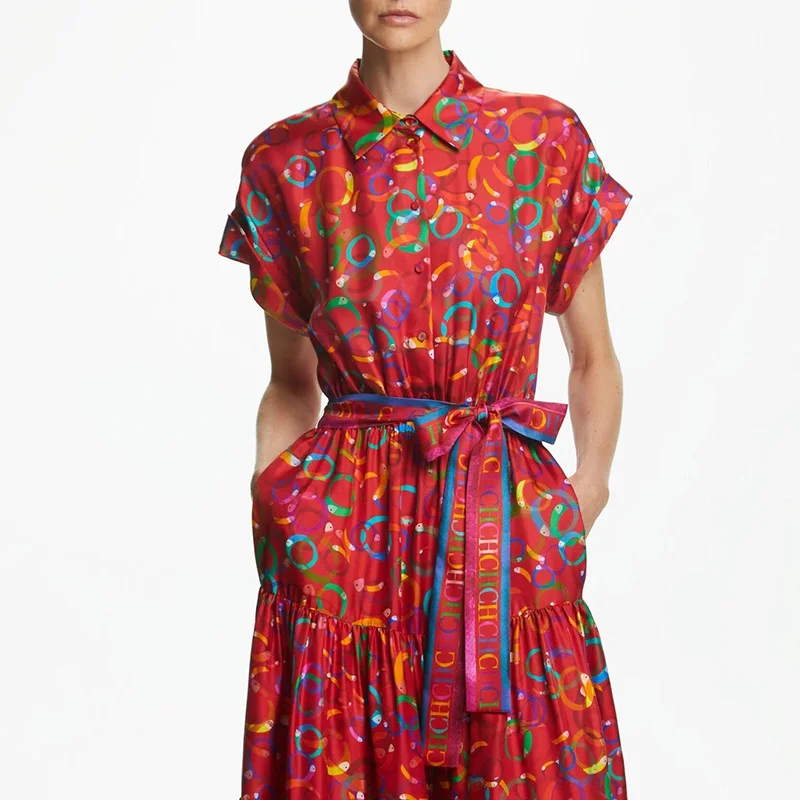 Женское платье элегантное яркое женское однобортное с многослойным низом и