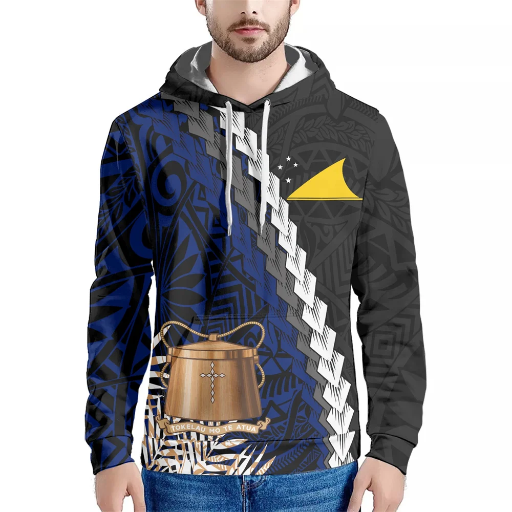 Street Hooded Tops Casual Male Fashion Top Polynesian Tribal Tokelau Islands Blue Country Logo Print Island Pullovers Hoodie