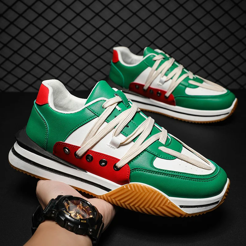 

Кроссовки мужские в стиле ретро, повседневные массивные, Нескользящие, на шнуровке, уличная одежда, корейский стиль, зеленые, весна