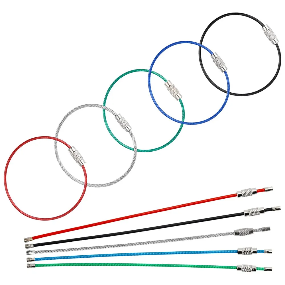 

10pcs/set Colorful Stainless Steel Stainless Steel Wire Ring Cable Loop Screw Lock Rope Key Holder for Hanging Luggage Tag