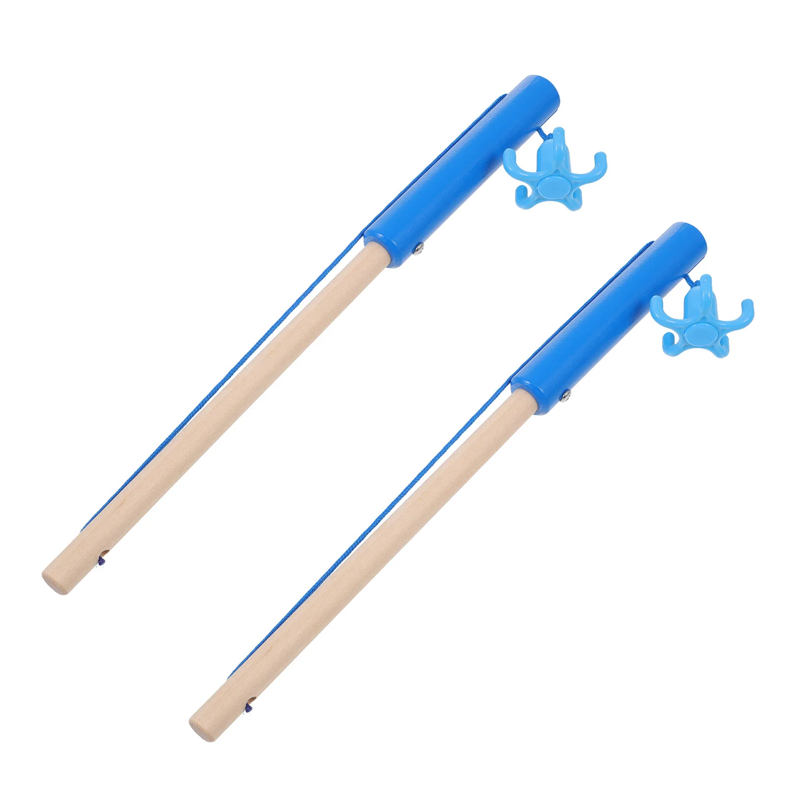 

2 Pcs Children's Fishing Rod Magnetic Wooden Joysticks Pole Bath Toys Earth Tones Game Kids