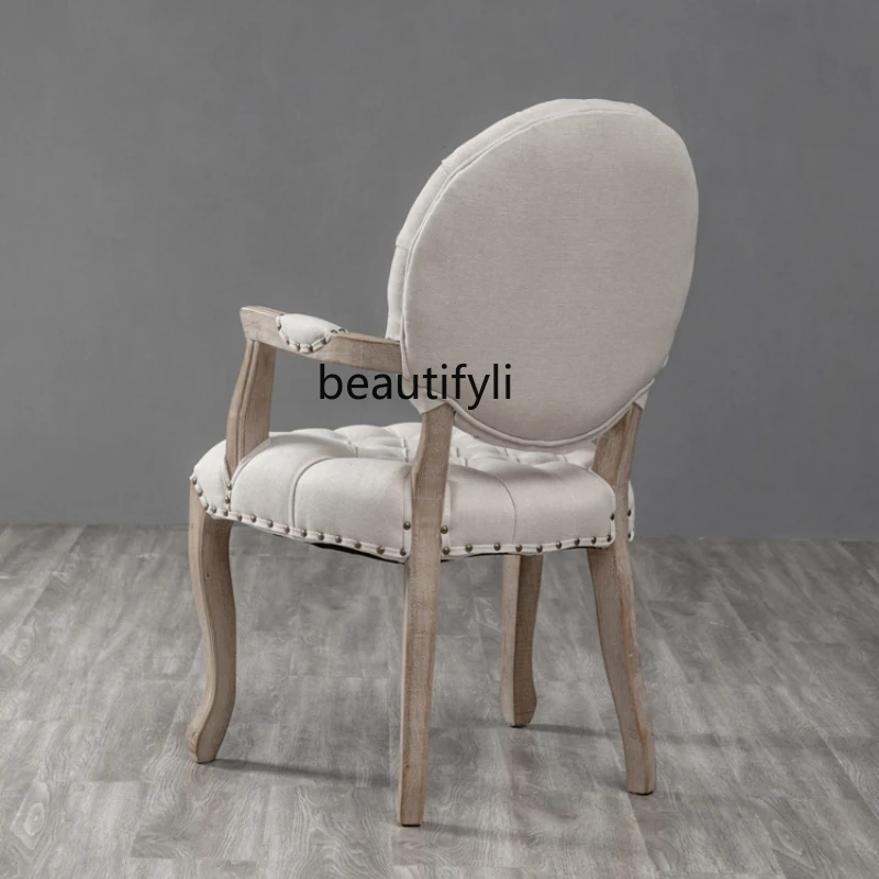 

HJ Chair American round Back Pull Point Dining Chair Nail Stool Solid Wood Cloth Armchair
