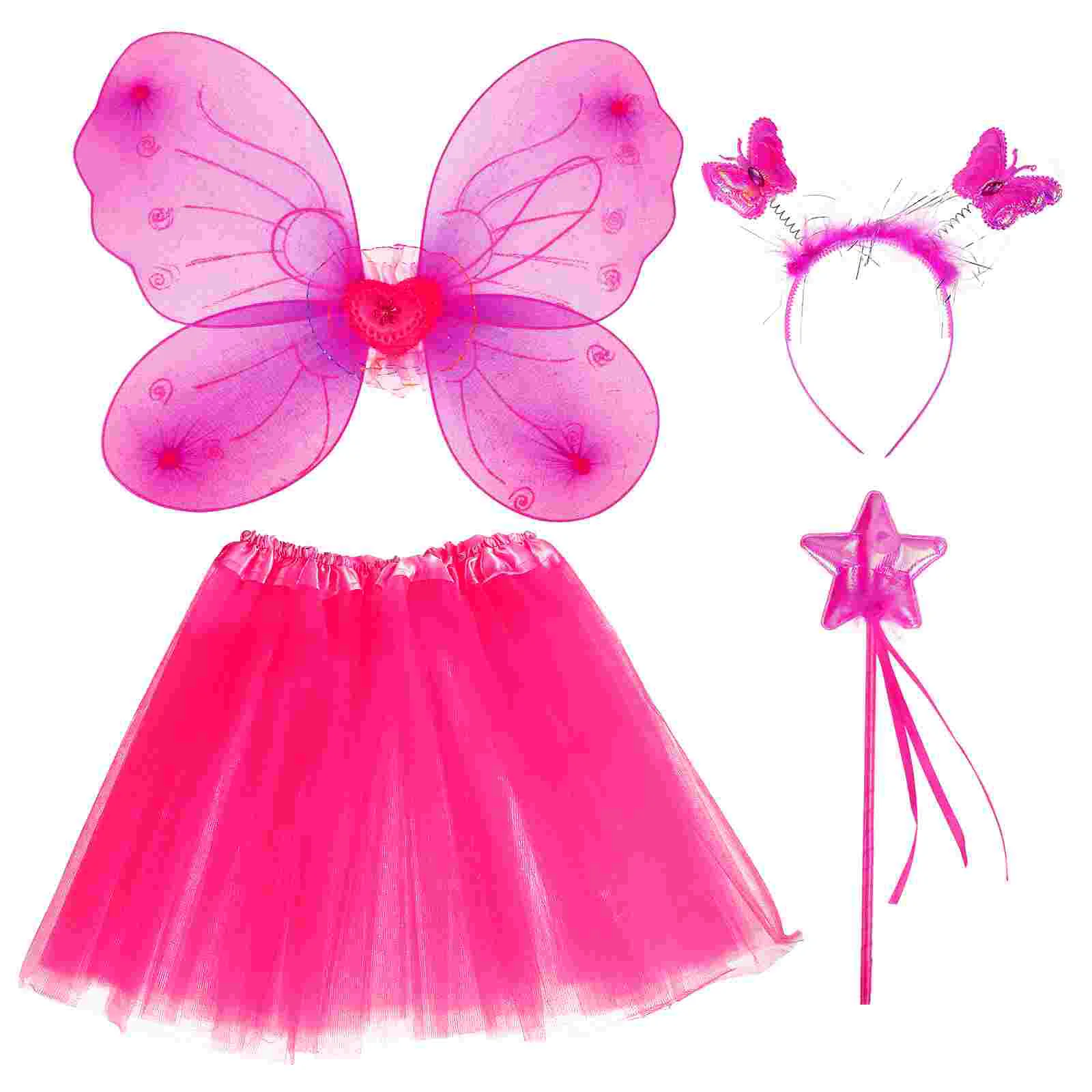 

SOIMISS Performance Clothing 4 IN 1 Girl's Fairy Dress with Floral Headwear Fairy Wand and