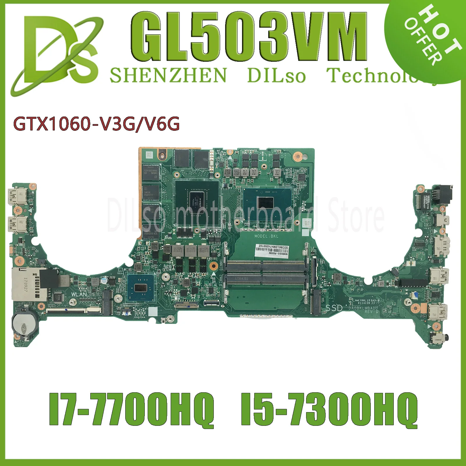 

KEFU GL503VM Laptop Motherboard For Asus FX503VM FX63V S5AM DA0BKLMBAD0 DABKLMB1AA0 Mainboard I5-7300H I7-7700H GTX1060-3G/6G