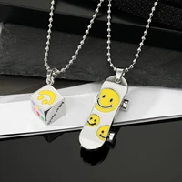 1pc new trend smiley scooter necklace hip hop square dice pendant titanium steel necklace street style sweater chain jewelry