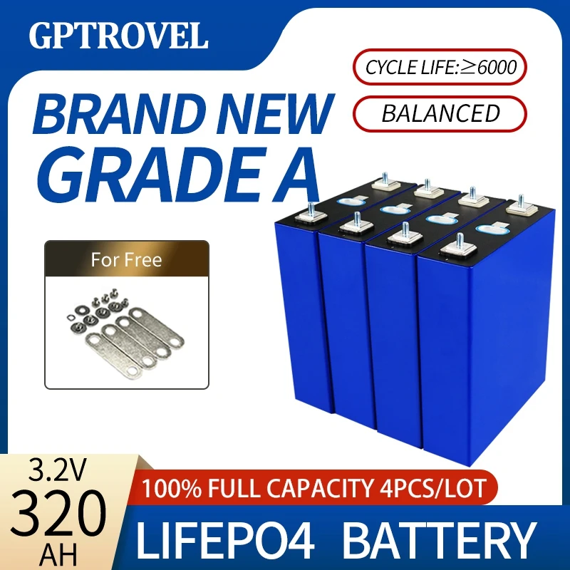 

Solar Power Bank 100% Full Capacity 4PCS 3.2V 320Ah Battery Cell LiFePO4 EVE Brand New Grade A Rechargeable Lithium Ion for RV