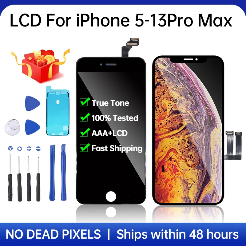 

OLED экран с дигитайзером для iPhone X XR XS MAX, экран с дигитайзером для iPhone 11, 12, 13, Замена с инструментами True Tone, качество AAA