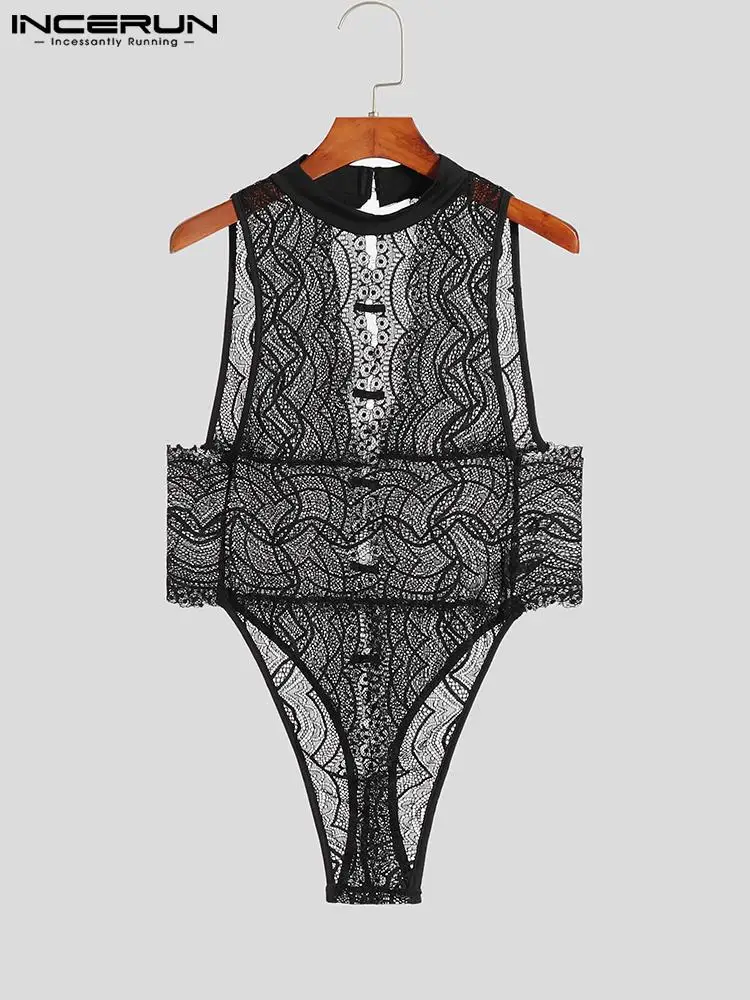 Comfortable Homewear Men's Fishnet Sleeveless Jumpsuit Sexy Leisure INCERUN 2023 Male All-match Simple Underwear Bodysuit S-5XL