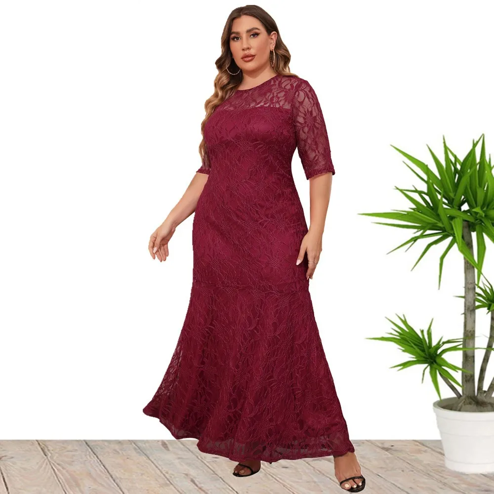 2023 New Hot Sale European And American Style Plus Size Lace Evening Party Dress For Women