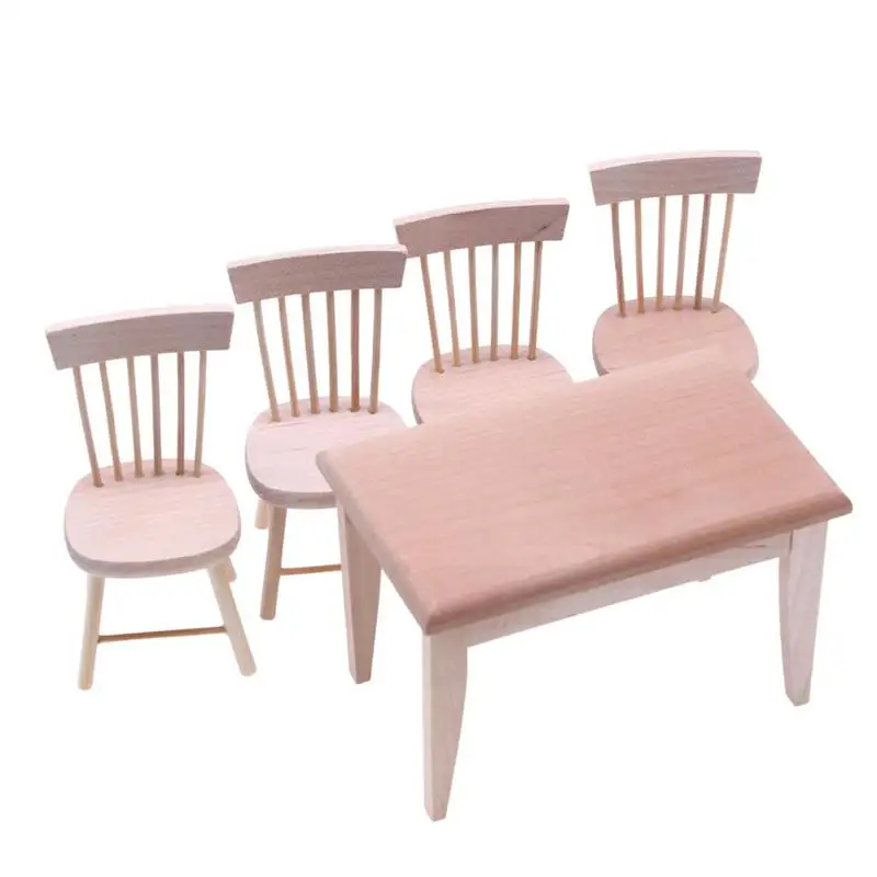 

Dollhouse Table Fairy Furniture Set 4 Chairs And 1 Table Dollhouse Accessories Doll Table Pretend Play Gadgets Table Model Set