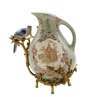 european style creative flower and bird decorative pot blue and white painted gold ceramics