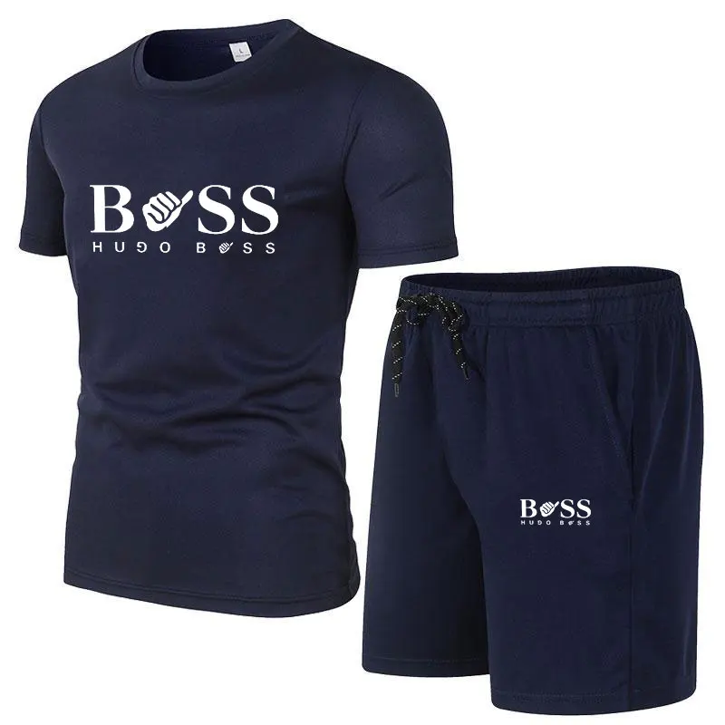 

2023 Summer Men;s T-Shirt + Shorts Suit Fitness Sports Suit Brand Printing Casual Fashion Short Sleeves T-shirt Sportswear sets