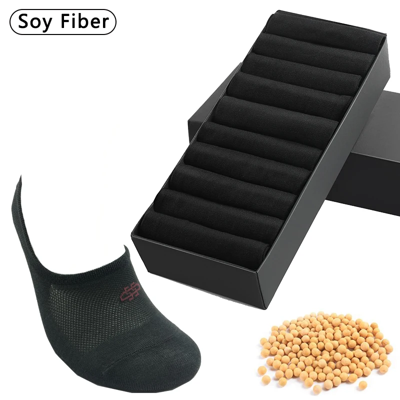 

Brand 3 Pairs Ultra Thin Fiber Women Socks Edible Soybeans Cotton Business Invisible Solid Black Men Breathable Sweat Deodorant