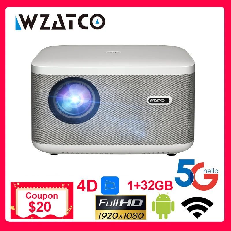 

WZATCO A20 Digital Focus Full HD Projector 1080P WiFi LED Video Proyector Home Theater Android 32G Projector Movie Cinema Phone