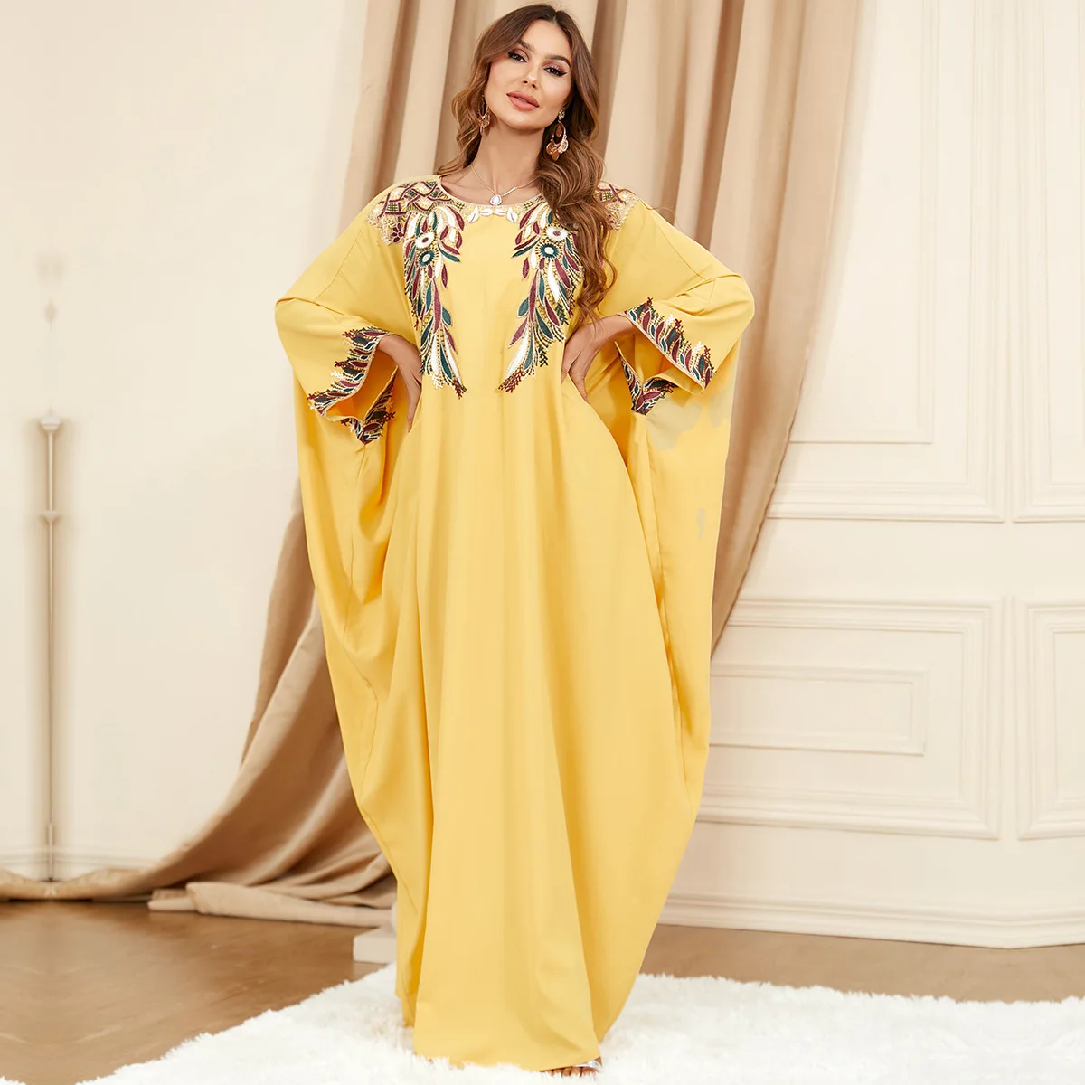 Ramadan African Yellow Dresses Islamic Clothing For Women Dubai Abaya Turkey Arabic Muslim Long Maxi Dress