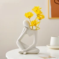 GIEMZA Thinking Man Vase Heart Ceramic People Body Ornaments Home Decor Statues Sculpture Artistic Thinker Figure Cachepot