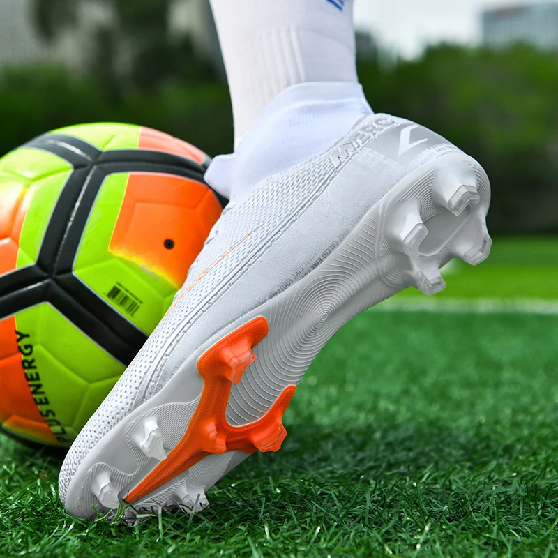 Men Professional FG/TF Soccer Shoes Non-Slip Long Spike Football Boots Young Kids High Ankle Cleats Grass Soccer Sneakers