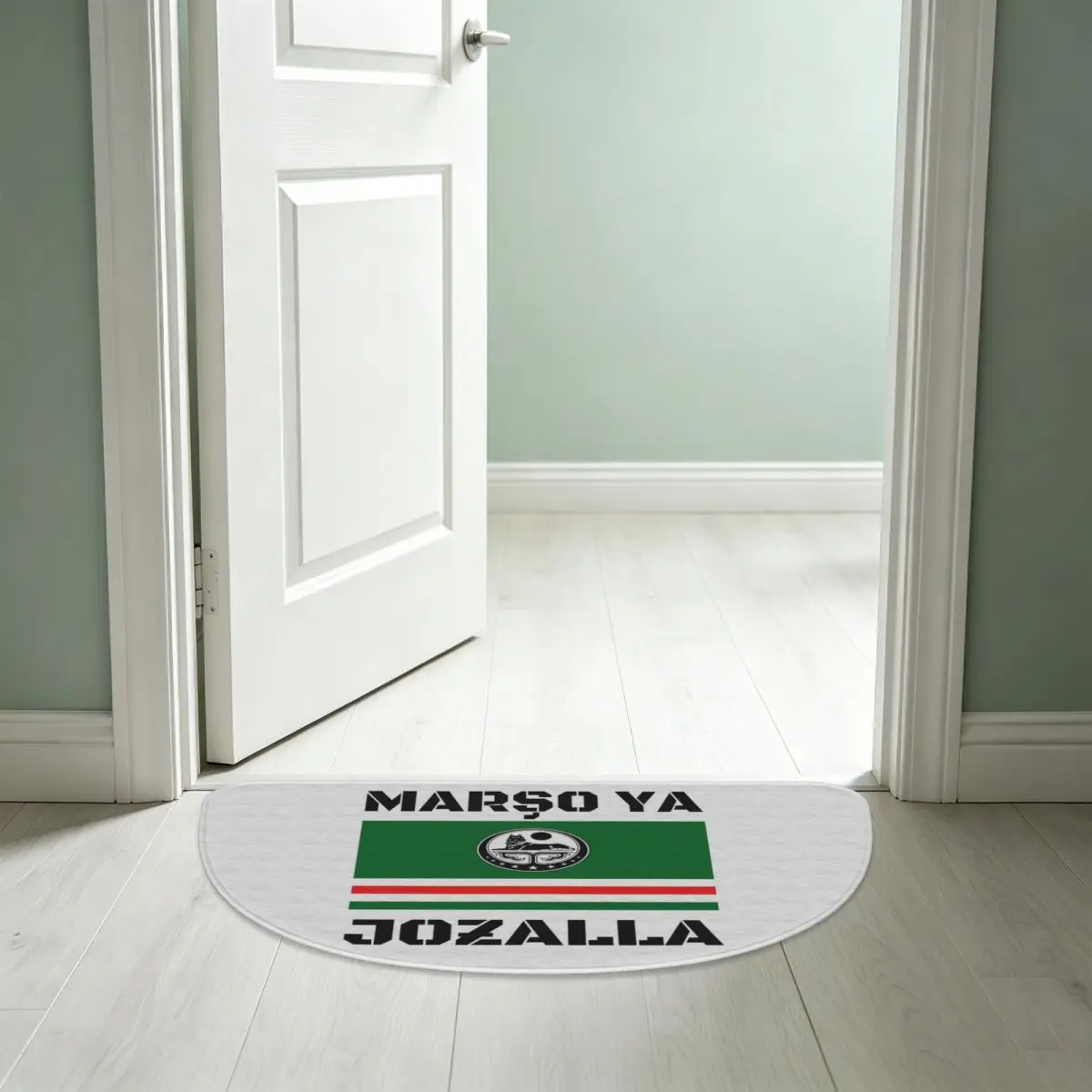 Фото Мягкий фланелевый полукруглый коврик Marso Ya Jozalla Ichkeria Flag, нескользящий, впитывающий, для ванной комнаты и гаража. №5