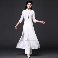 2022 vintage folk style aodai dresspants set vietnam chiffon aodai elegant ao dai dress oriental dress cheongsam qipao dress